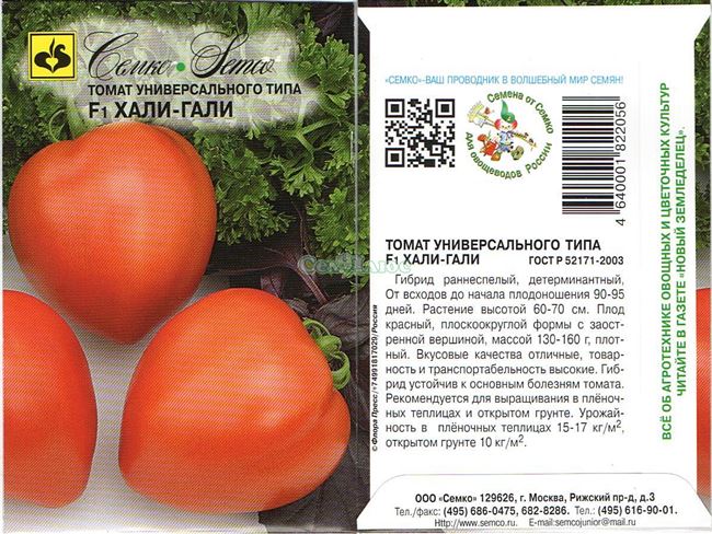Урожайность томата Хали-гали и плодоношение